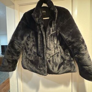 Zara Women's Plush Black Teddy Jacket